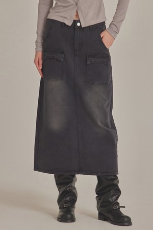 BLACK WASHED BACK SLIT SKIRT_T423DE401