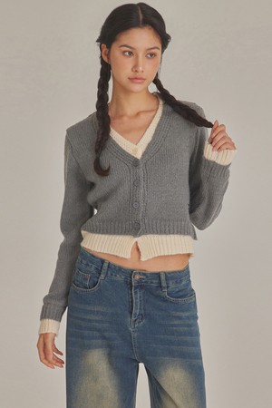 CONTRAST LAYERED KNIT CARDIGAN_T423OT805