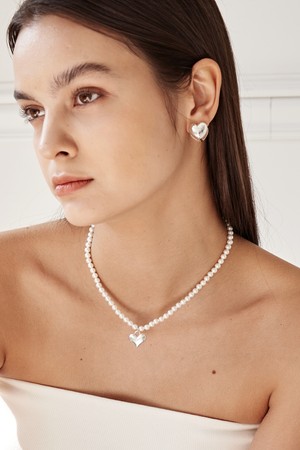 23 Heart pearl Necklace-silver