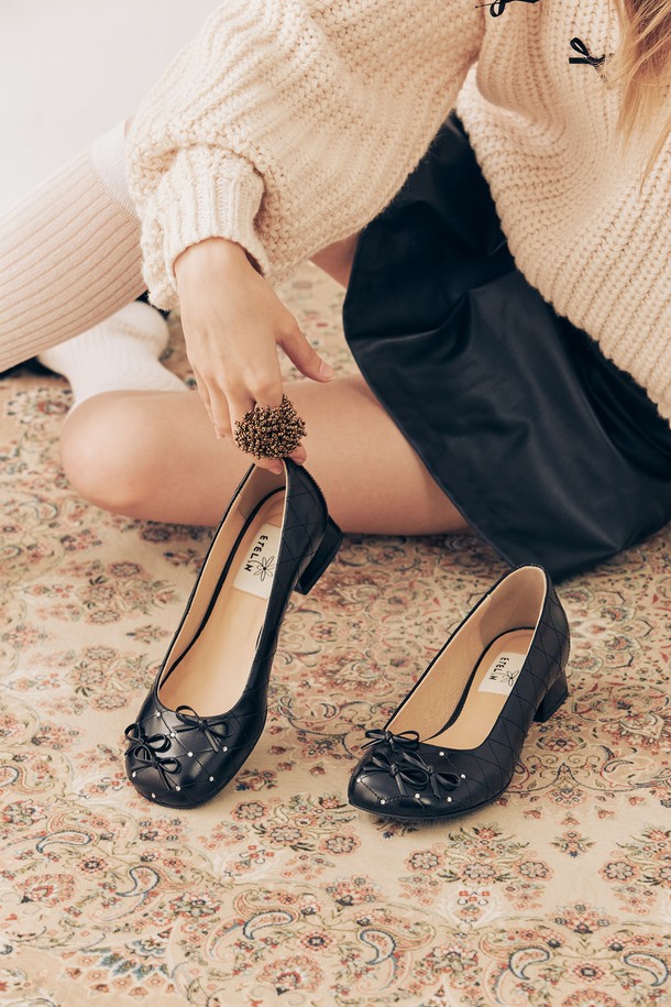 ETELIN - 펌프스 - Petite Quilted Ribbon Pumps 쁘띠뜨 퀼팅 리본 펌프스