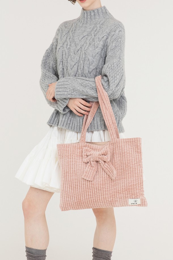 ETELIN - 숄더백 - Lapin Corduroy Ribbon Bag 라팡 코듀로이 리본 에코백