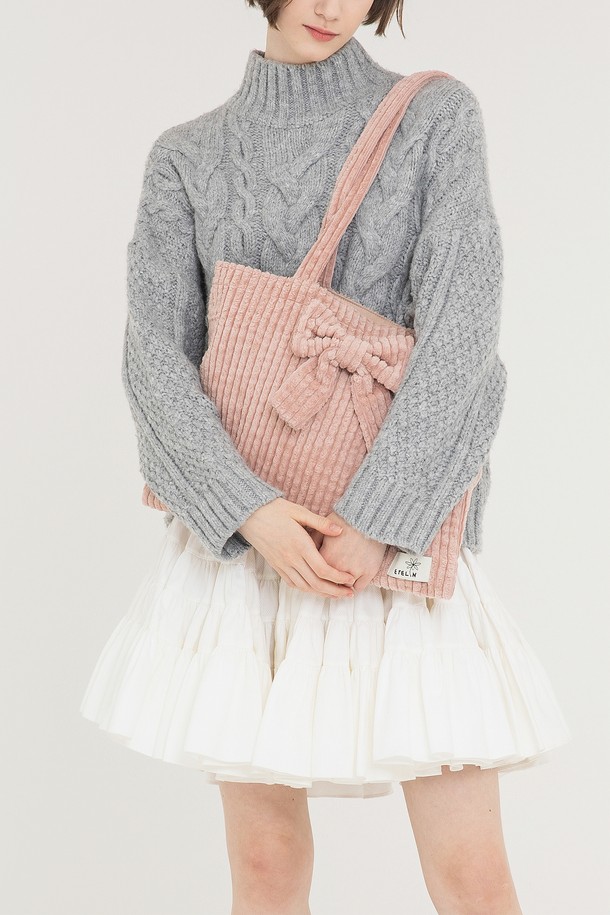 ETELIN - 숄더백 - Lapin Corduroy Ribbon Bag 라팡 코듀로이 리본 에코백