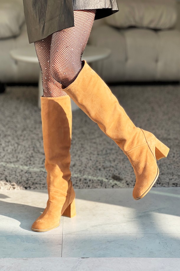 ETELIN - 부츠/워커 - Suede Pop Long Boots 스웨이드 팝 롱부츠 7cm