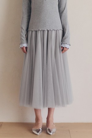 롱 플레어 샤 스커트 / 라이트그레이