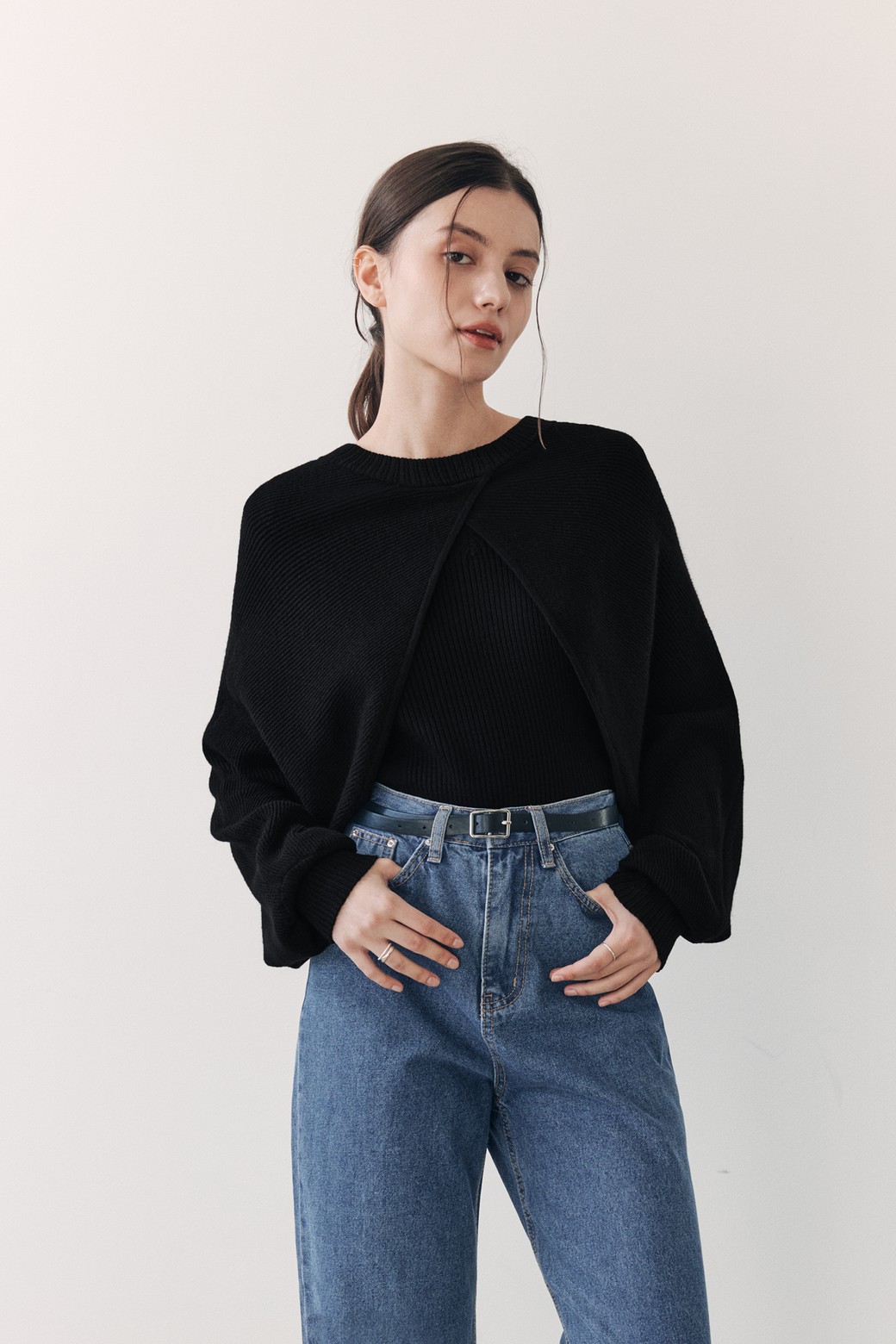 ZEROSTREET - 스웨터 - [7컬러] 볼레로 펜던트 니트 세트