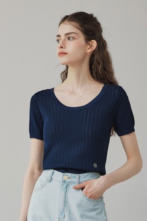 [2컬러] 펀칭 라운드 반팔 니트