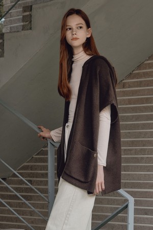 후드 케이프 가디건 / 브라운