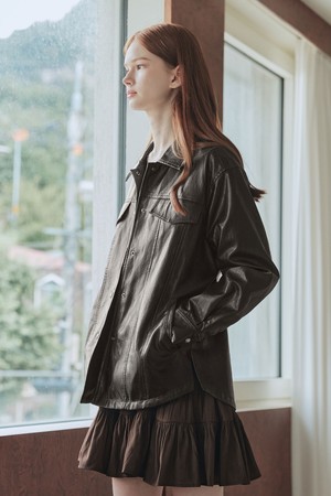 벨티드 레더 자켓 / 다크브라운