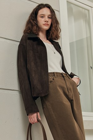 레더 카라 스웨이드 점퍼 / 모카 브라운