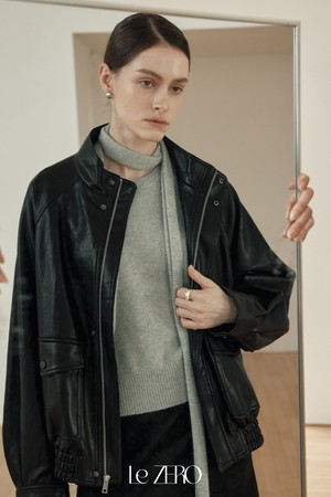 르제로 오버핏 레더 자켓 / 블랙