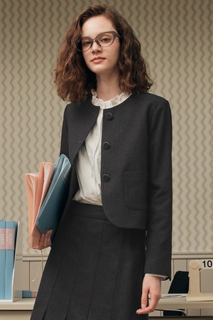 체르니 라운드 넥 자켓 / 차콜