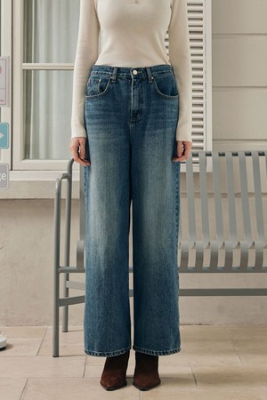 워싱 와이드 데님 팬츠 / 인디고