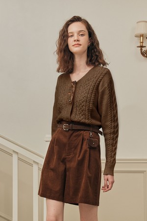 브이넥 트위스트 가디건 / 브라운