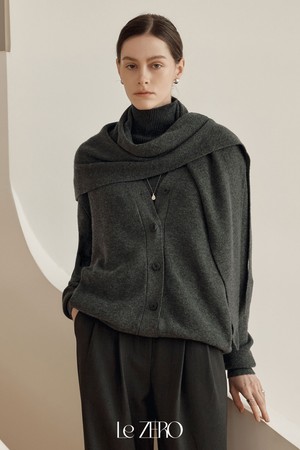 르제로 소프트 캐시미어 가디건 & 숄 세트 / 그레이