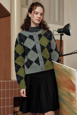 메리노 울 아가일 가디건 / 올리브