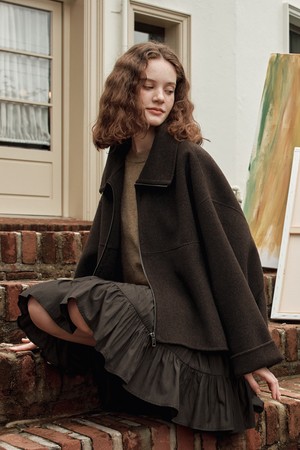 [2컬러] 캐시미어 하이넥 집업 하프 코트