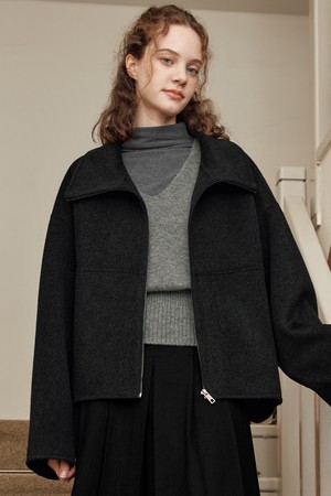 [2컬러] 캐시미어 하이넥 집업 하프 코트