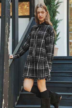 [2컬러] 체크 셔츠 원피스