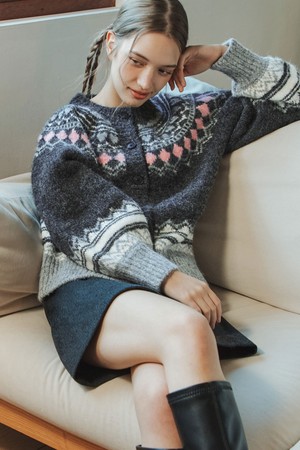 하트 노르딕 울 가디건 / 그레이