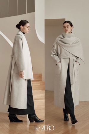 르제로 울 맥시 숄 코트 / 크림