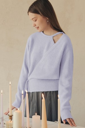 [김유정 착용] 울 블렌딩 랩 스웨터 / 라벤더