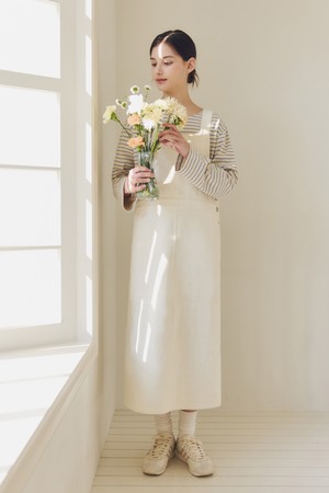 오버롤 코튼 원피스 / 크림