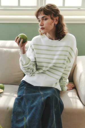 스트라이프 라운드넥 니트 / 민트