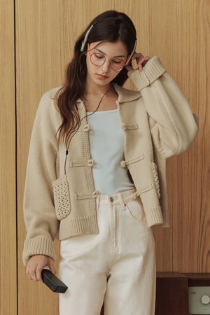 팝콘 단추 가디건 / 버터 옐로우