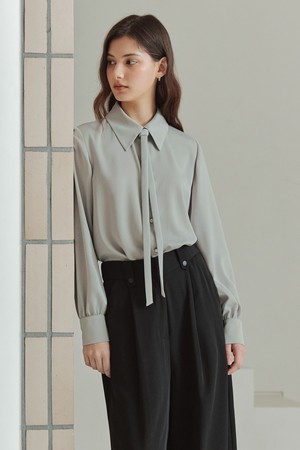 [2컬러] 베이직 타이 블라우스