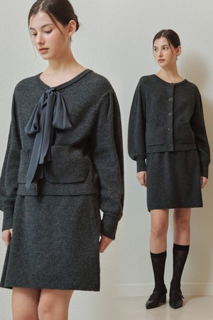 로맨틱 리본 니트 가디건 / 차콜