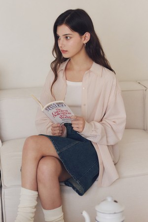 샌드 스트라이프 셔츠 / 핑크 베이지