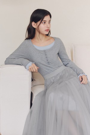 레이어드 헨리넥 티셔츠 / 그레이