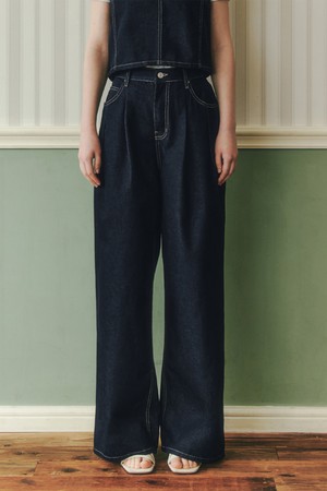 핀턱 와이드 데님 팬츠 / 딥인디고
