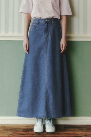 밴딩 데님 롱 스커트 / 인디고