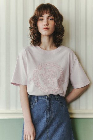 플라워 레터링 반팔 티셔츠 / 핑크