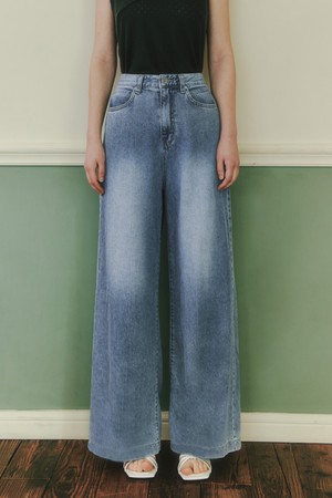 포인트 워싱 와이드 데님 팬츠 / 인디고