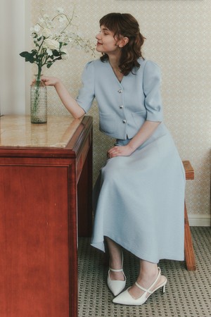 [세트] 반팔 소프트 트위드 자켓 & 스커트 / 라이트 블루