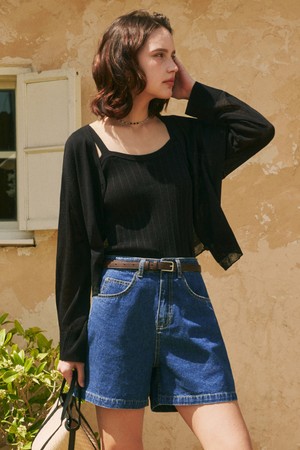 [2컬러] 시어 린넨 레이스 가디건 & 슬리브리스 세트