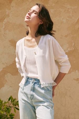 [2컬러] 시어 린넨 레이스 가디건 & 슬리브리스 세트