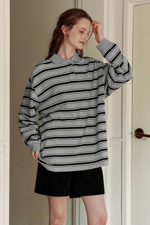 [2컬러] 스트라이프 럭비 카라 티셔츠