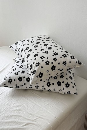 데이지 플라워 블랙 먼지없는 순면 베개커버
