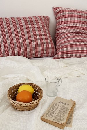 에바 빈티지 레드 자수 베개커버