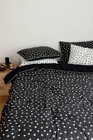폴카 도트 화이트 블랙 겨울 차렵이불베개커버 세트 SS