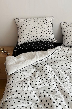 폴카 도트 화이트 블랙 겨울 차렵이불베개커버 세트 SS