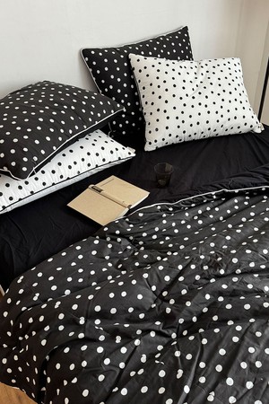 폴카 도트 화이트 블랙 겨울 차렵이불 베개커버세트 Q