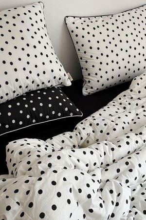 폴카 도트 화이트 블랙 겨울 차렵이불 베개커버세트 Q