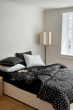 폴카 도트 화이트 블랙 겨울 차렵이불세트 Q