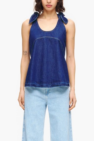 [23SS] 빔바이롤라 블루 데님 매듭 슬리브리스 탑 B235JWB013BLB