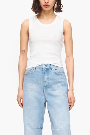 [23SS] 빔바이롤라 화이트 스트라이프 텍스처 슬리브리스 탑 B235JWT017WHB