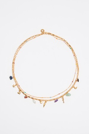 [25SS] 골드 레이어드 체인 앤 물고기 네크리스 B255AIU008GOF